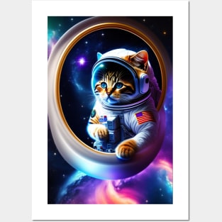 Funny cute cat in space graphic design artwork Posters and Art